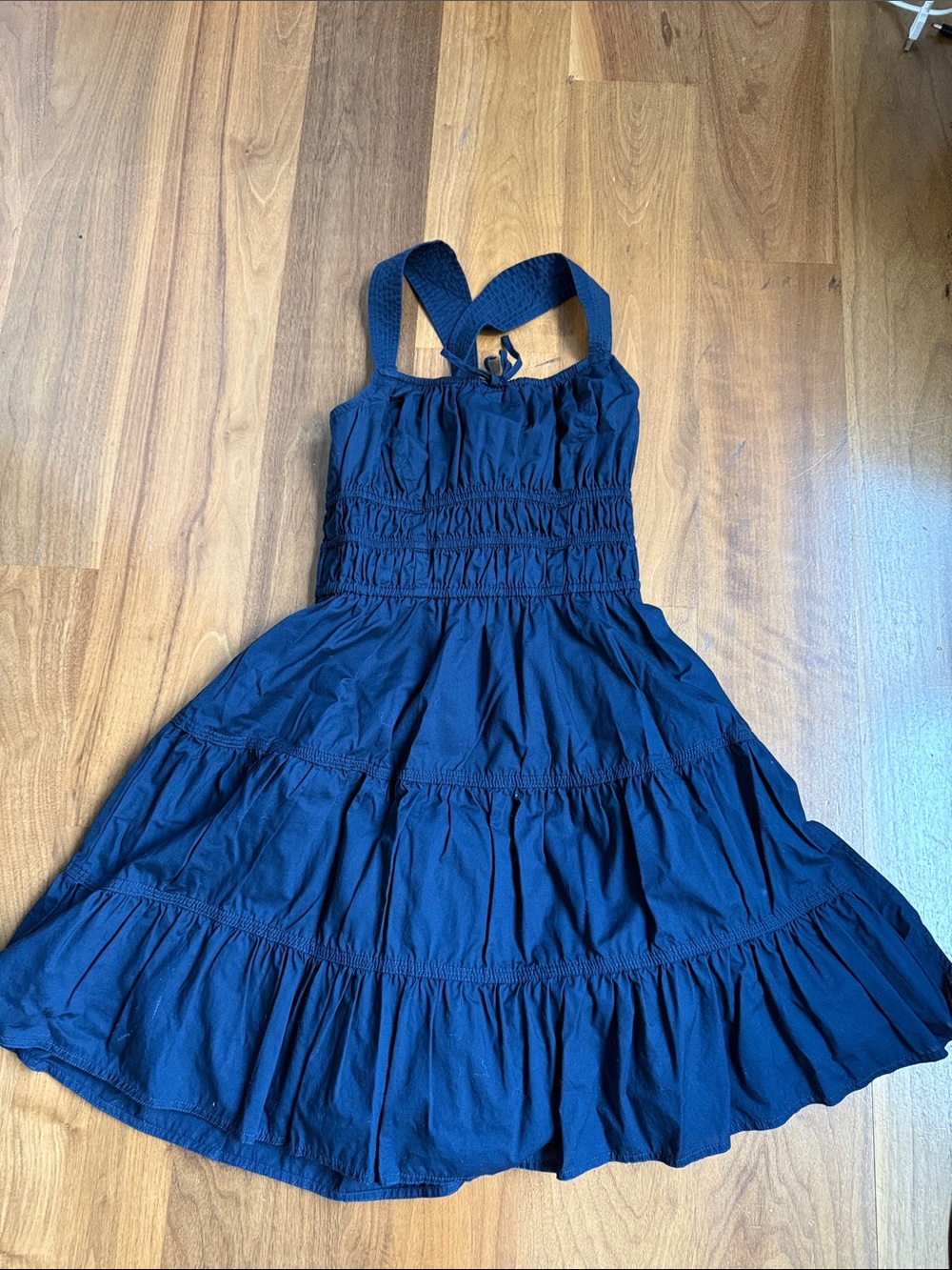 Sunday Best Navy Tiered Sundress with Smocked Bodice and Wide Straps